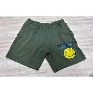 Nirvana Smiley Face Graphic Print Green Sweat Shorts Men's Size M